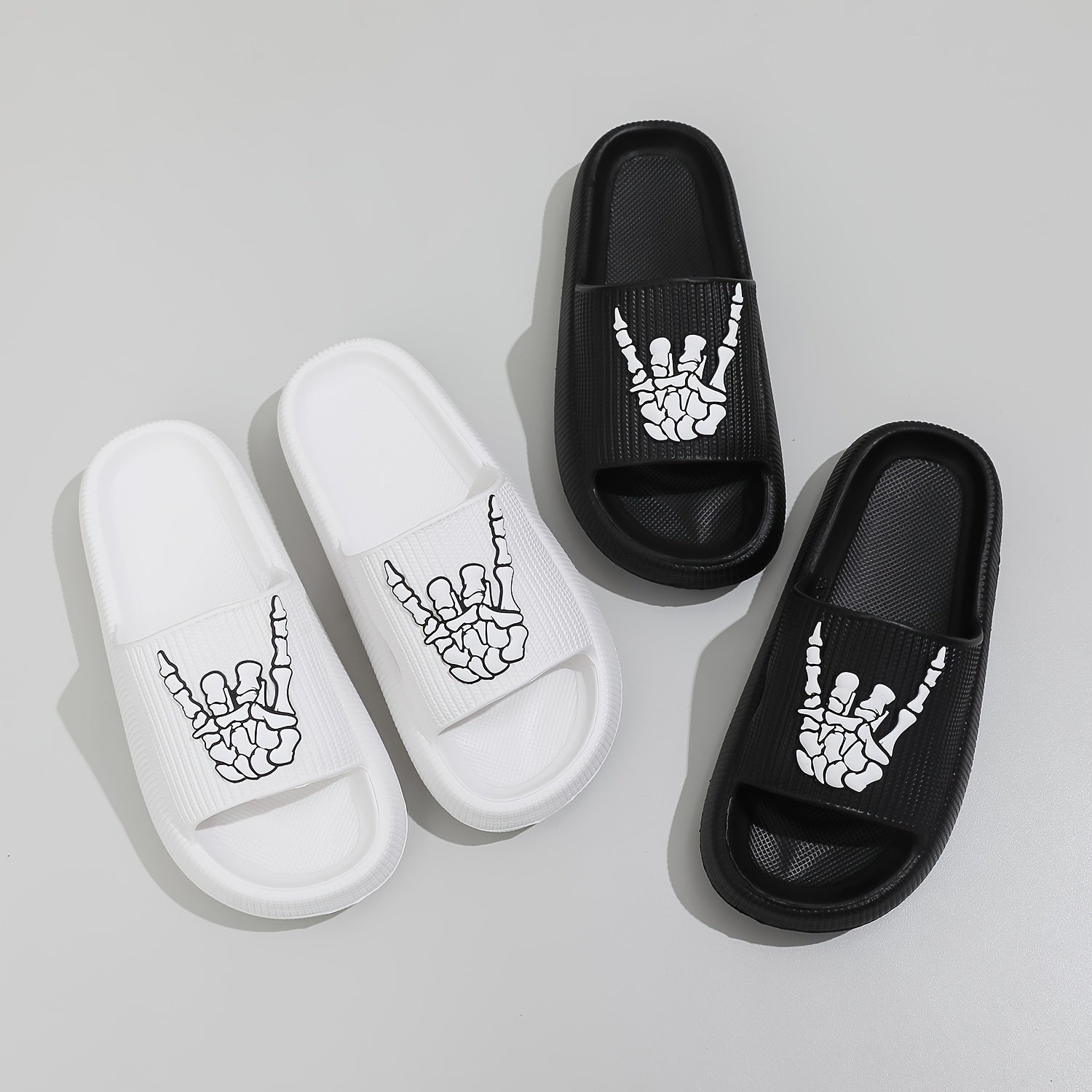 Men's Trendy Rock & Roll Gesture Pattern Open Toe Breathable Chunky Slippers, Comfy Non Slip Anti Odor EVA Slides, Men's Footwear